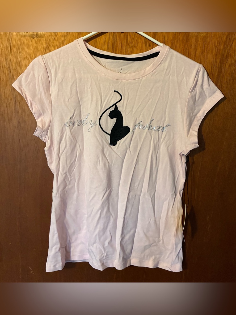 Baby Phat Light Pink Short Sleeve Tee with Black Cat Graphic